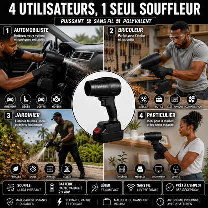 Souffleur d'Air Sans Fil 48V Pro – 2 Batteries, Mallette Incluse & Puissance Maximale