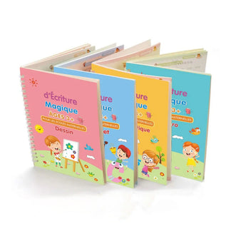 4 Cahiers Magiques 3D Réutilisables + 10 Stylos – Disponible en Français, Anglais et Arabe